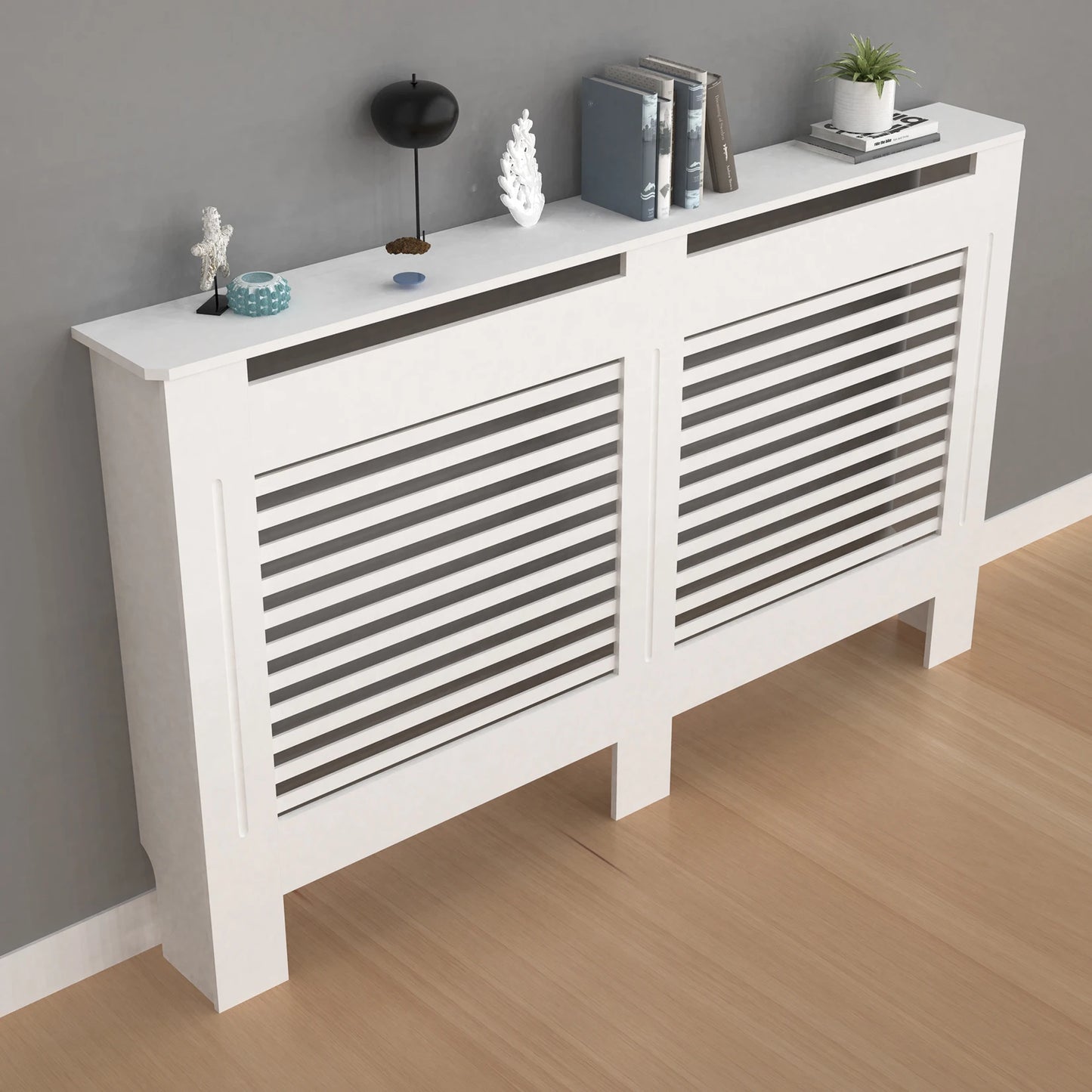 Wisfor Wood Radiator Cover Modern Tall Shelf Wide Slats