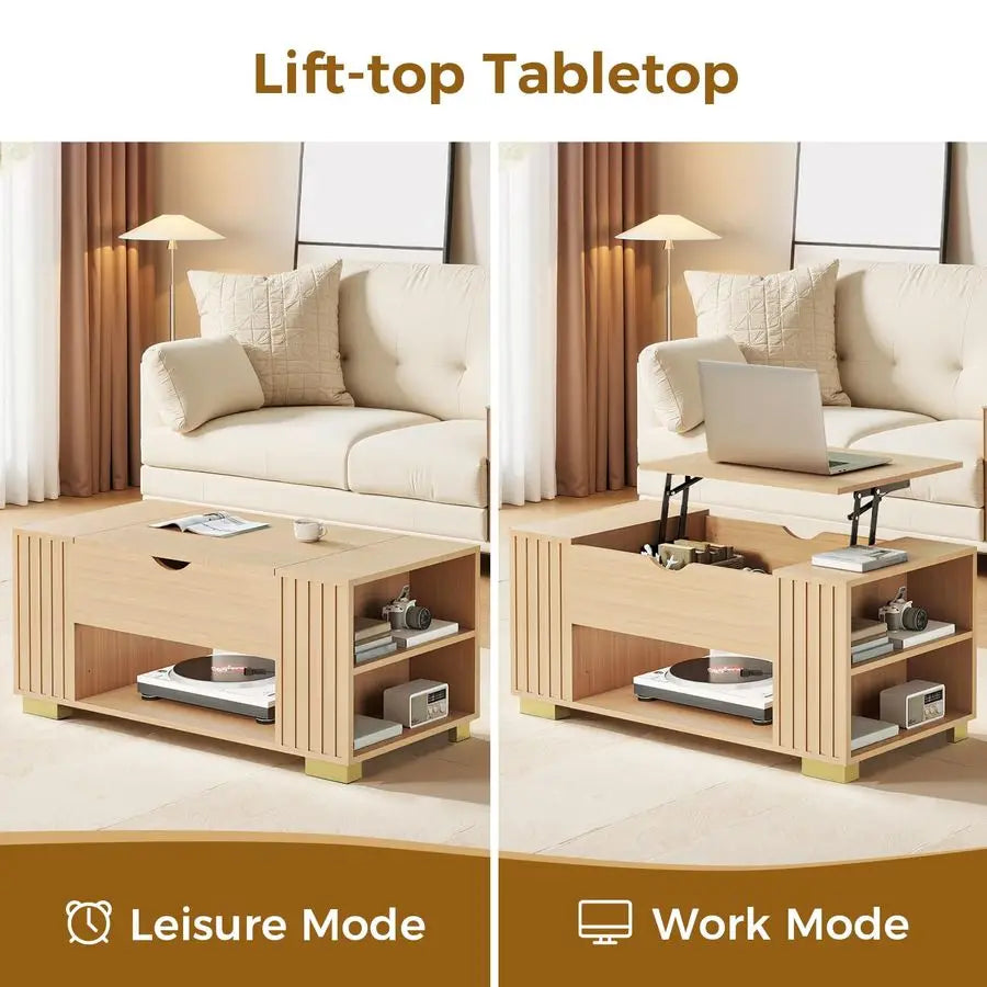 LiftTop Hidden Storage Coffee Table With Adjustable Shelves