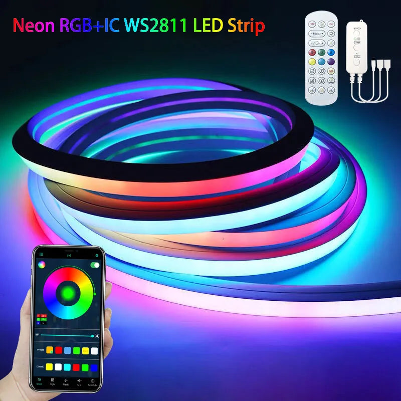 BUNACET RGBIC Neon LED Strip Lights With Bluetooth RF Remote