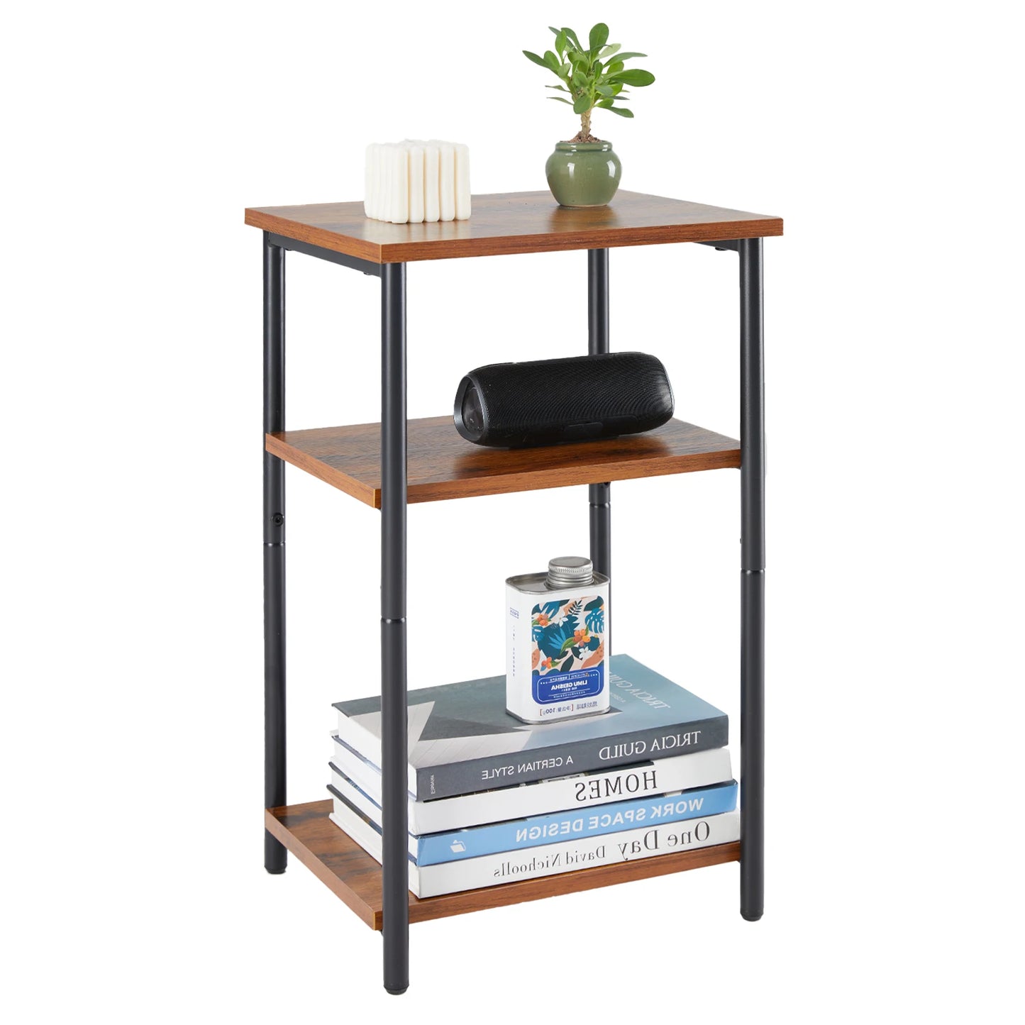 JHK 2 Tier End Table With Adjustable Feet Steel Frame