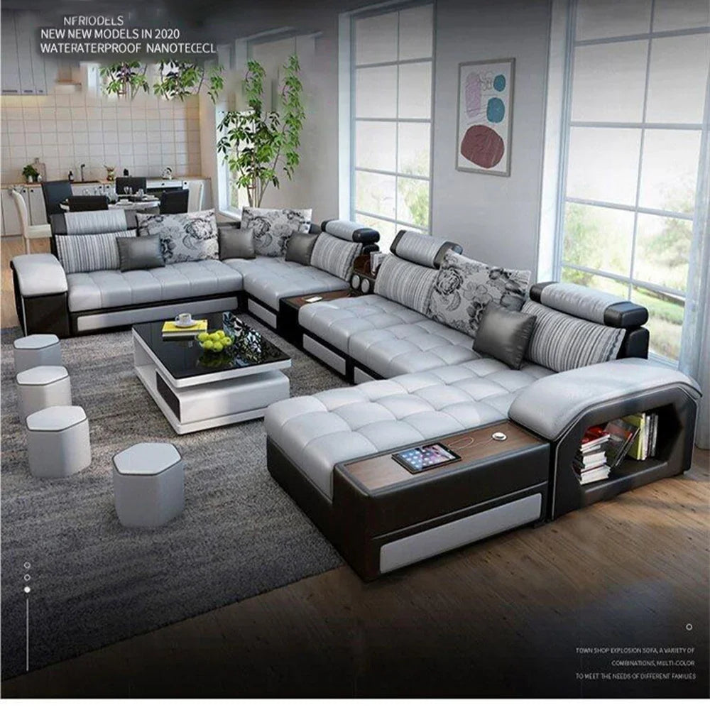 MANBAS U Shaped Fabric Sofa Set With Storage And USB