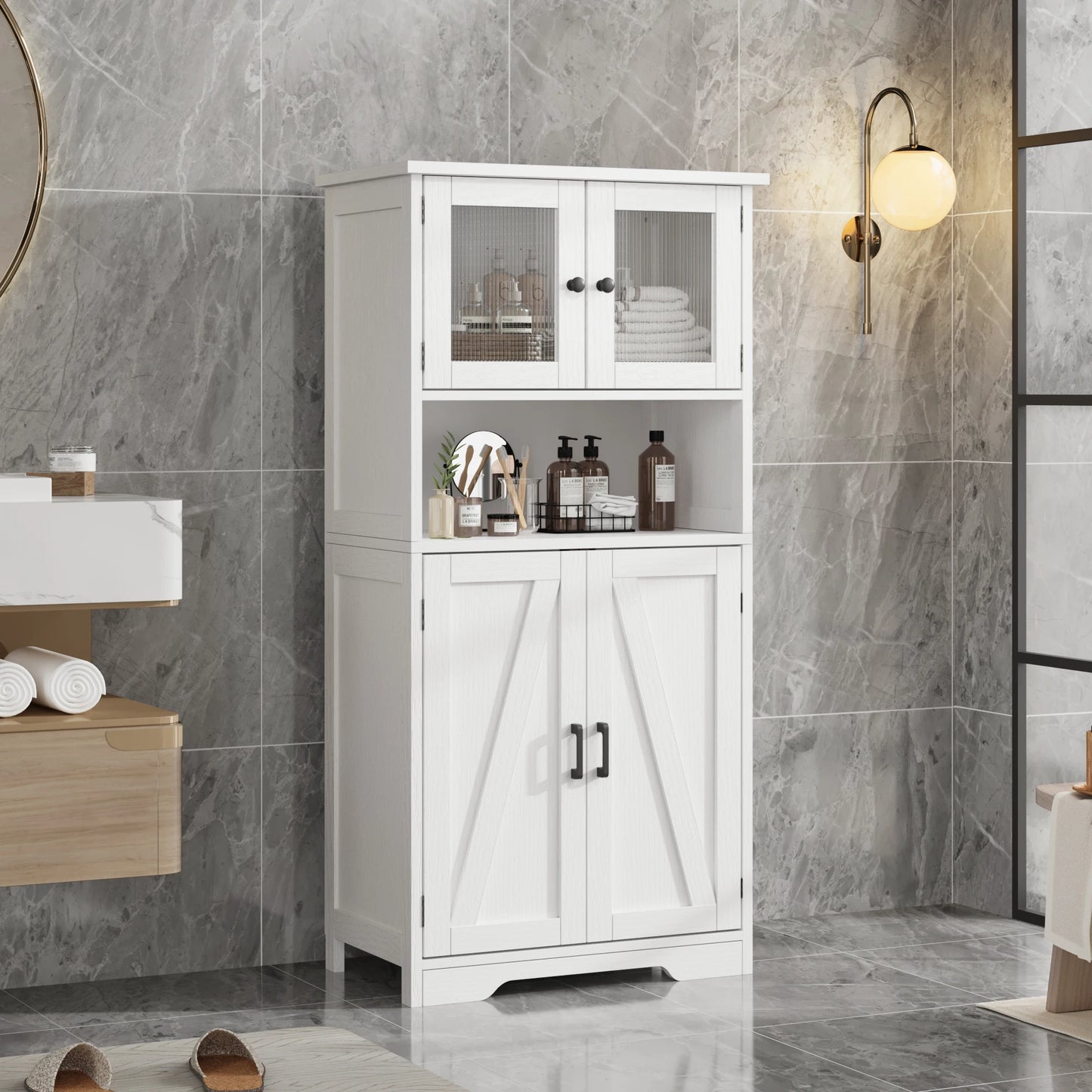 HobbyLane Free Standing Kitchen Cabinet Pantry With Four Doors