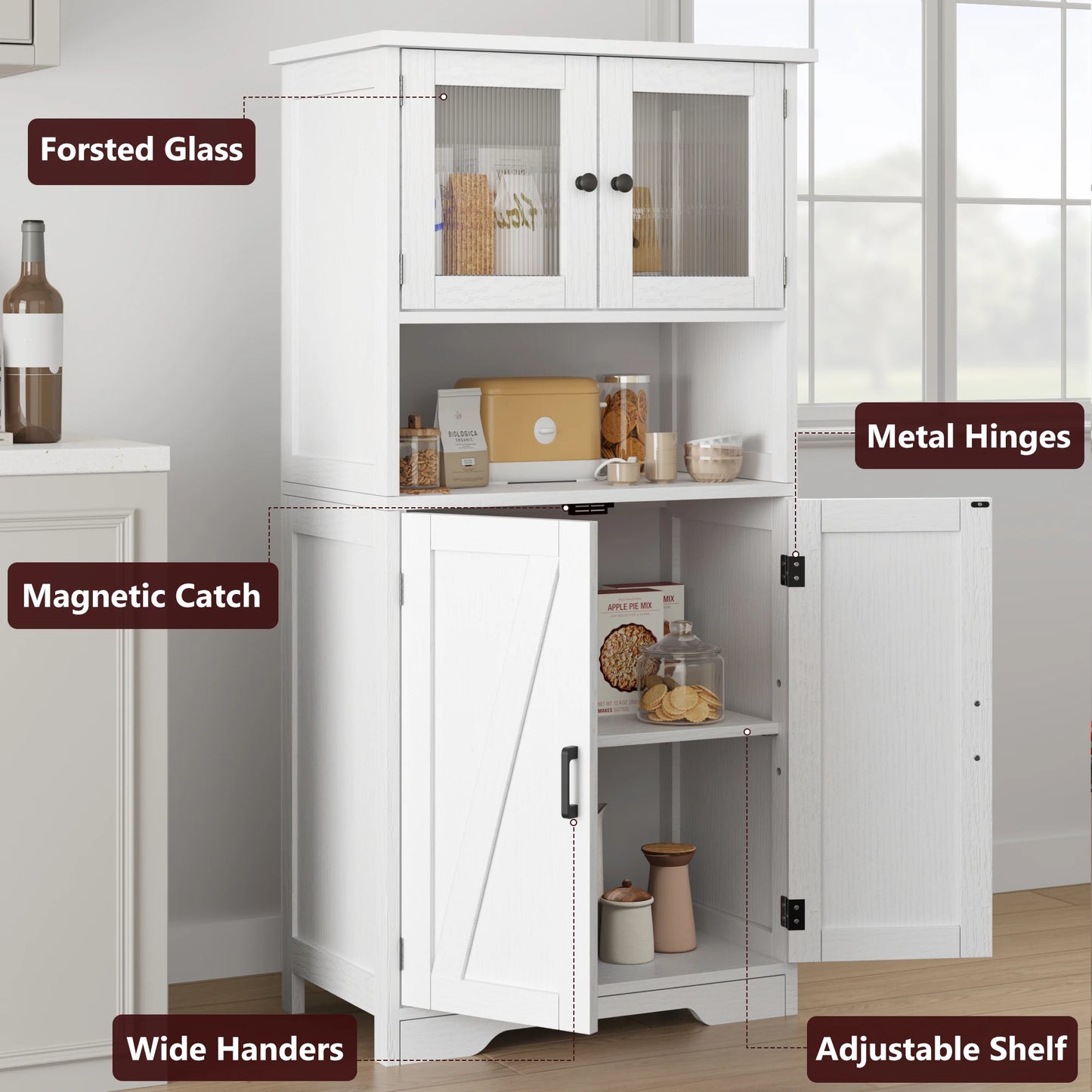 HobbyLane Free Standing Kitchen Cabinet Pantry With Four Doors