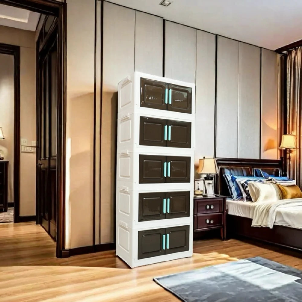 Feature Five Tier Foldable Storage Organizer With Wheels