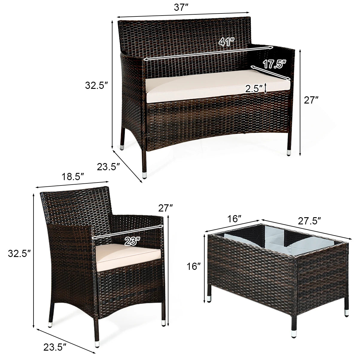 HOMASIS 4 Piece Rattan Patio Furniture Set Cushioned Sofa Chairs