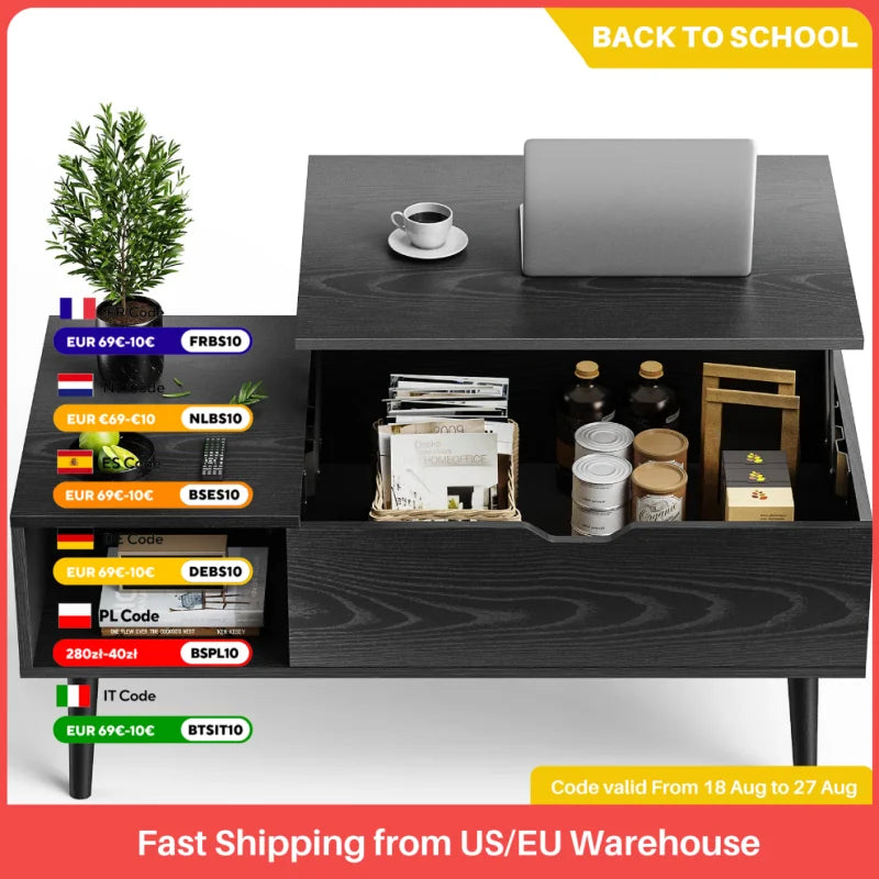 JHK Lift Top Coffee Table With Storage For Living Room