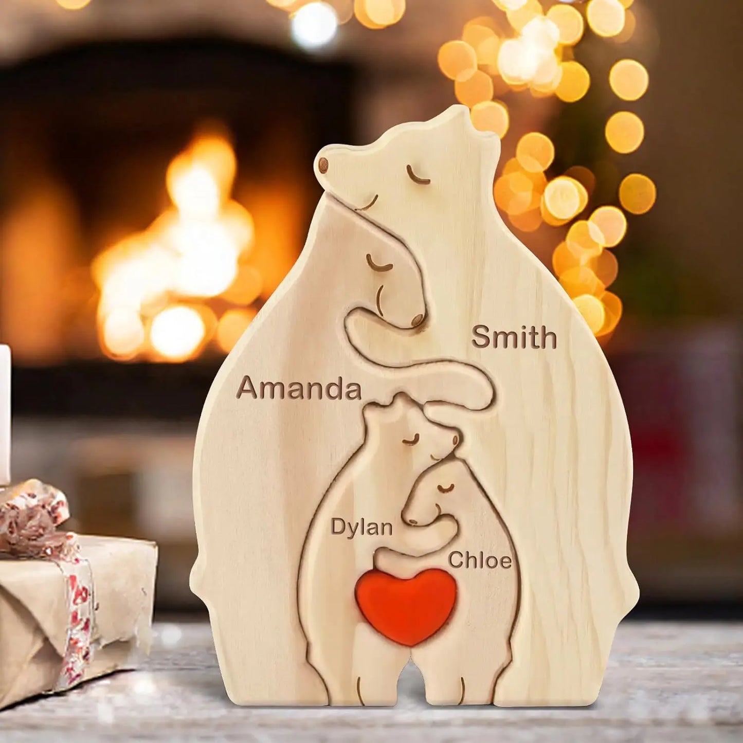 Dropshipping Bear Family Wooden Puzzle Free Engraving Name