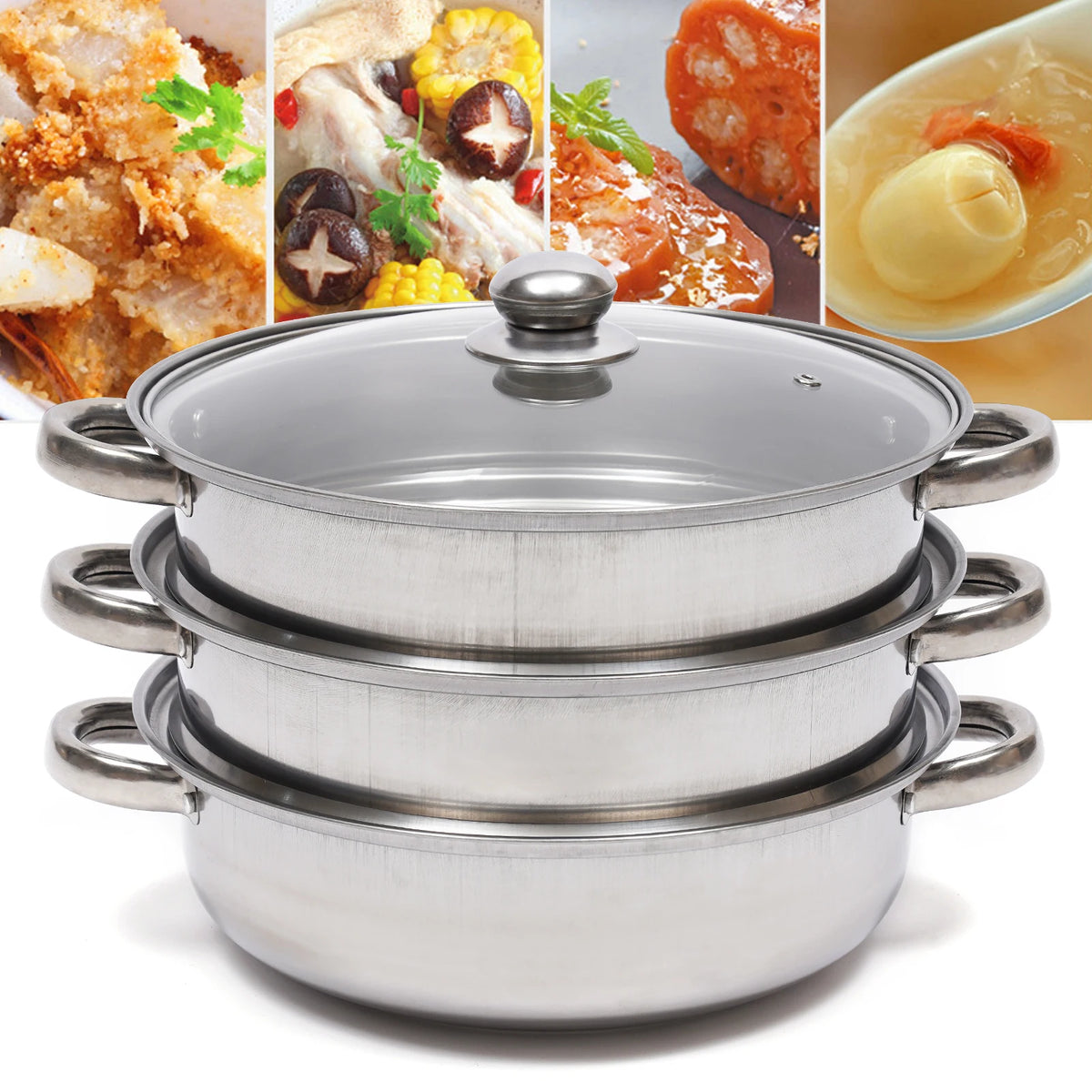 Stainless Steel Triple Layer Steamer Pot For Induction And Gas