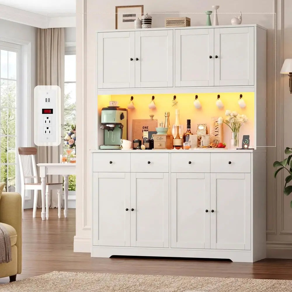 LED Kitchen Pantry Cabinet With Power Outlet And Cup Hooks