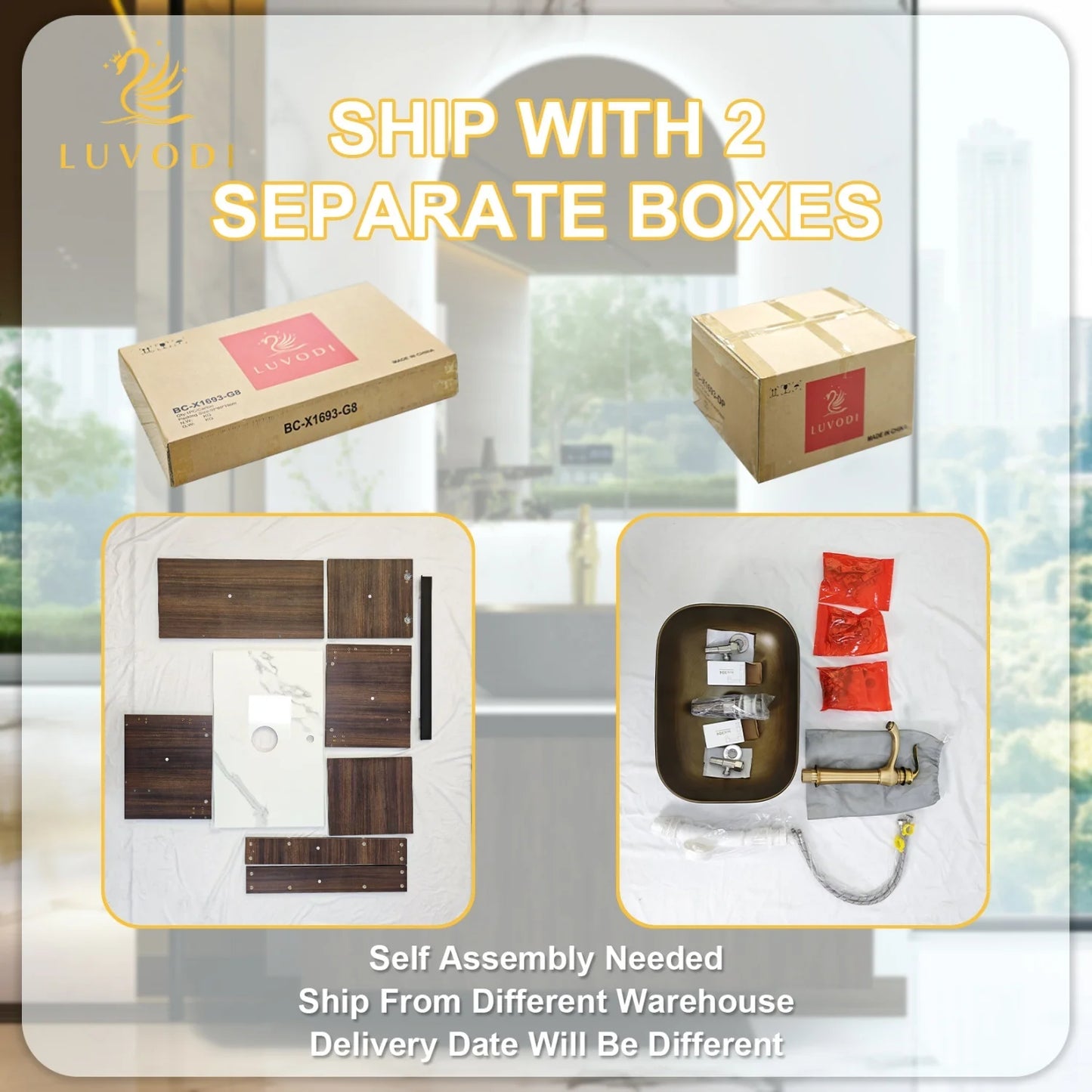 Hign-concerned Modern Floating Bathroom Vanity Sink Combo Wall Cabinet MarbleTop