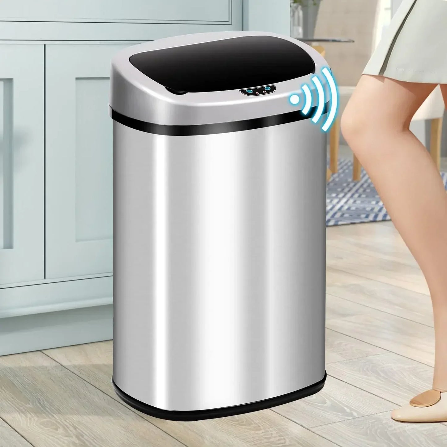 13-Gallon Kitchen Trash Can 50L Stainless Steel Garbage Can Automatic Touch Free Garbage Bin Motion Sensor Trash Can