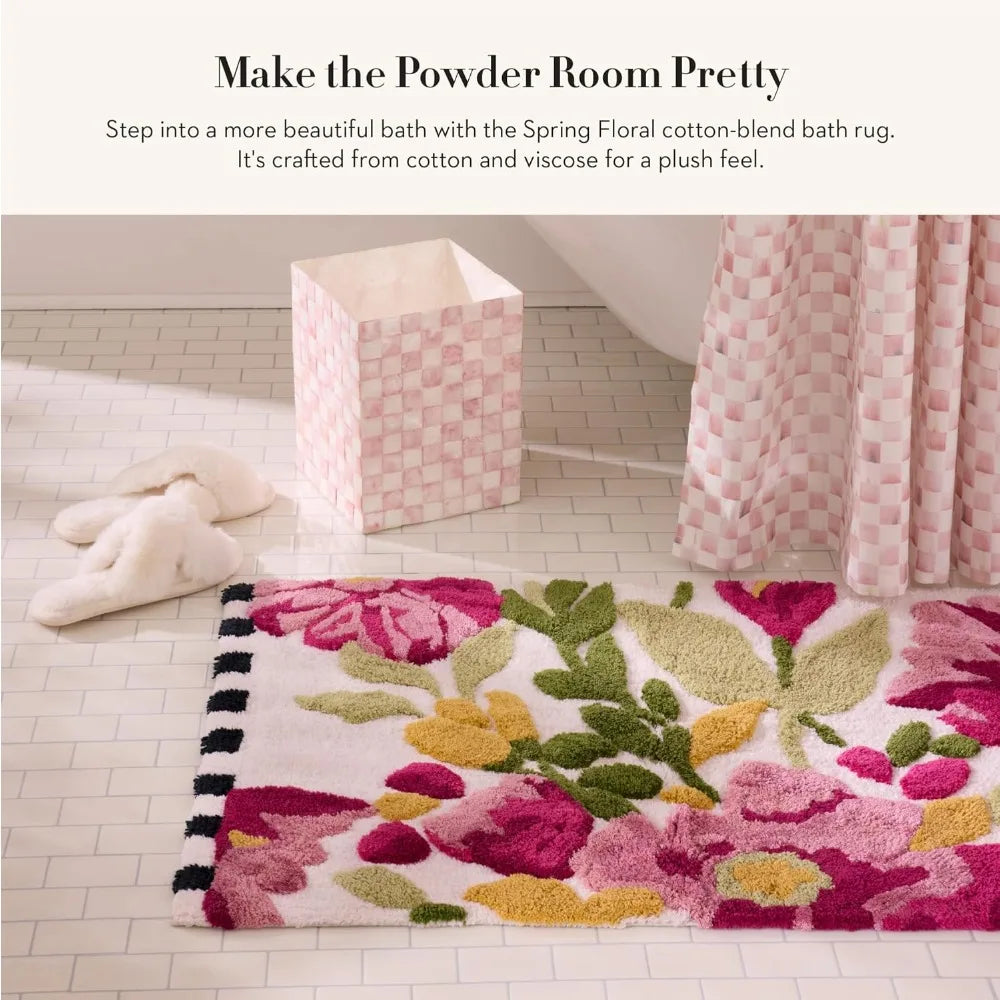 Cotton Spring Floral Bath Mat by Mackenzie-Childs - Washable Bathroom Rug