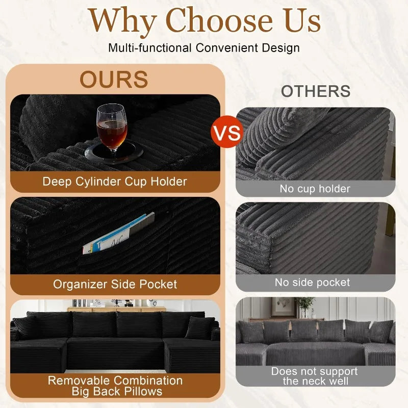 U Shaped Modular Sleeper Sofa Storage Pockets And Cup Holders