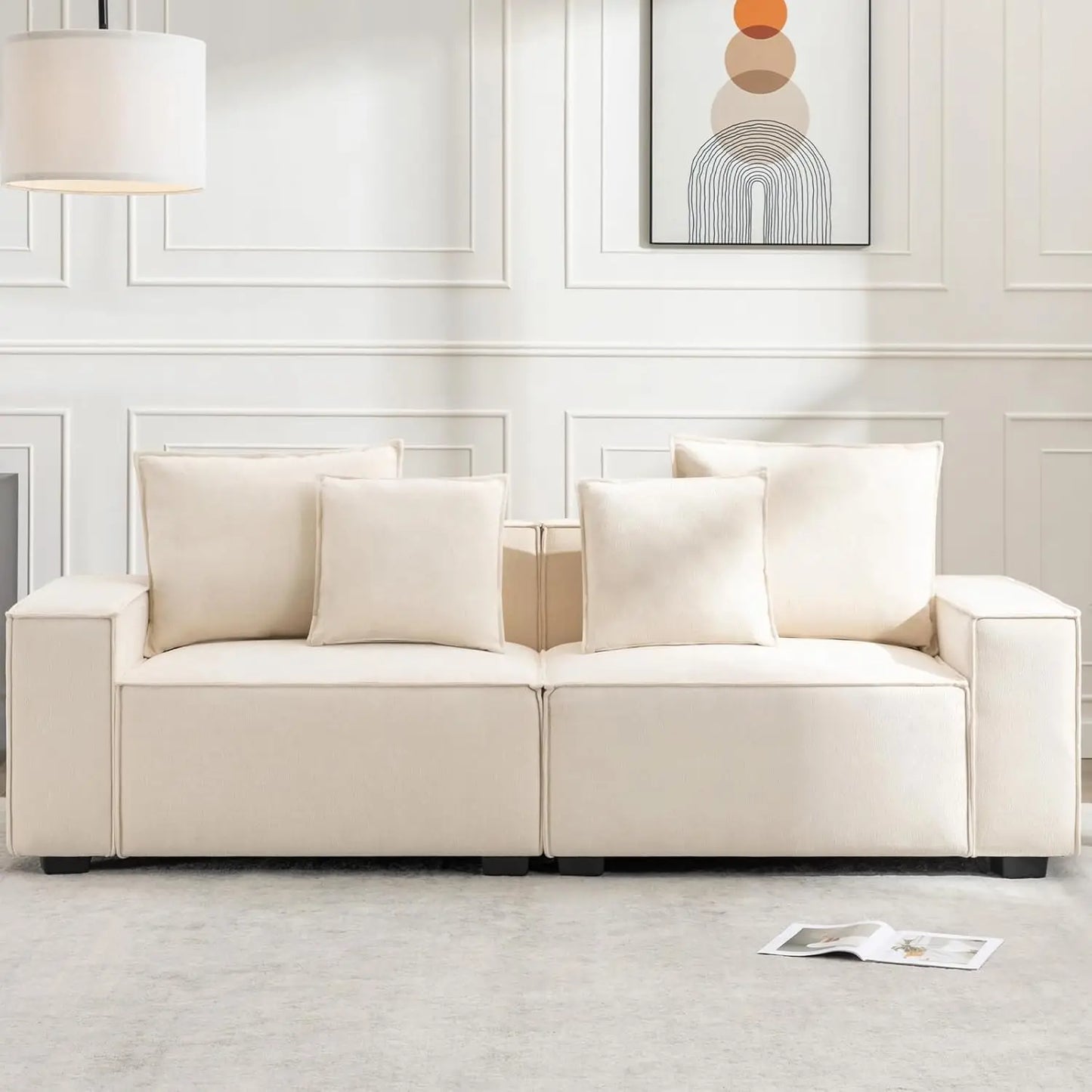 89.3'' Modern Sofa Couches for Living Room, 3 Seater Cloud Couch with Deep Seat, Comfy Couch with Extra Wide Armrests