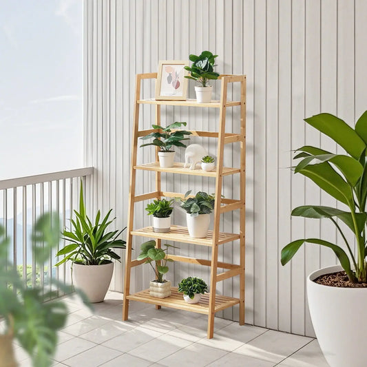 Bamboo Bookshelf 4 Tiers Bamboo Ladder Bookshelf Trapezoid Storage Rack,Bathroom Shelves