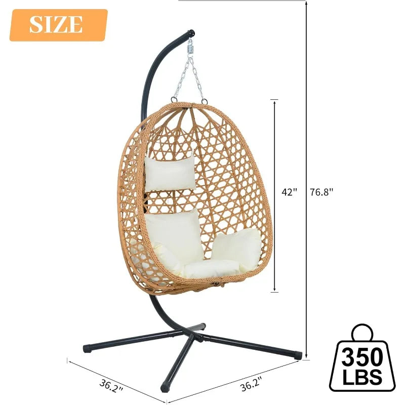 EortheX Hanging Egg Chair with Cushions – Comfortable Rattan Swing Chair with Stand for Patio, Garden, or Balcony – Stylish and