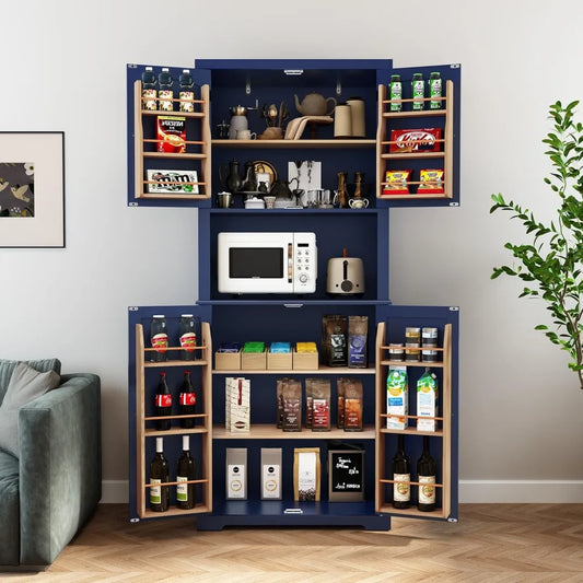 Freestanding Kitchen Pantry Storage Cabinet With Microwave Stand