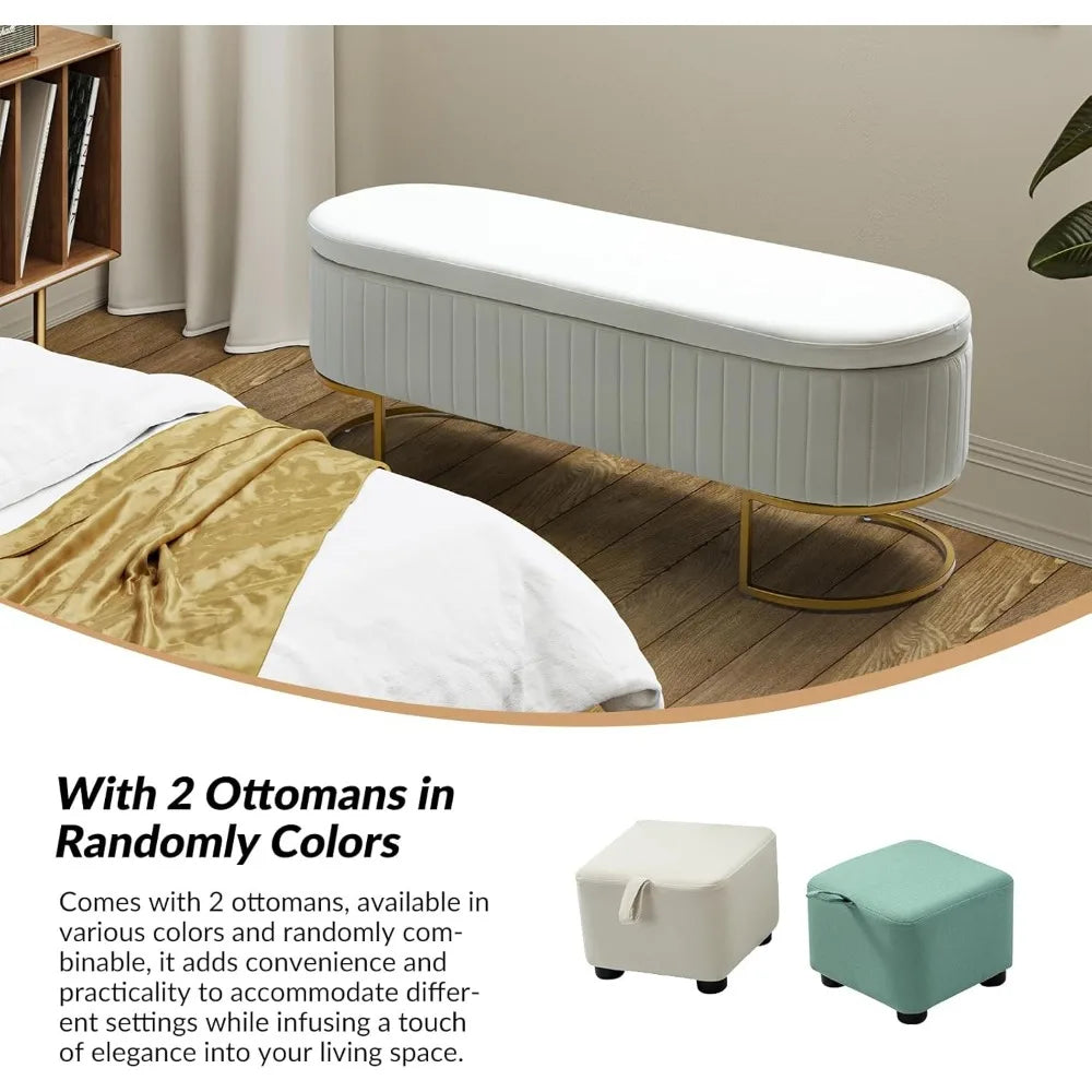 Velvet Storage Bench With Ottoman And Flip Top Metal