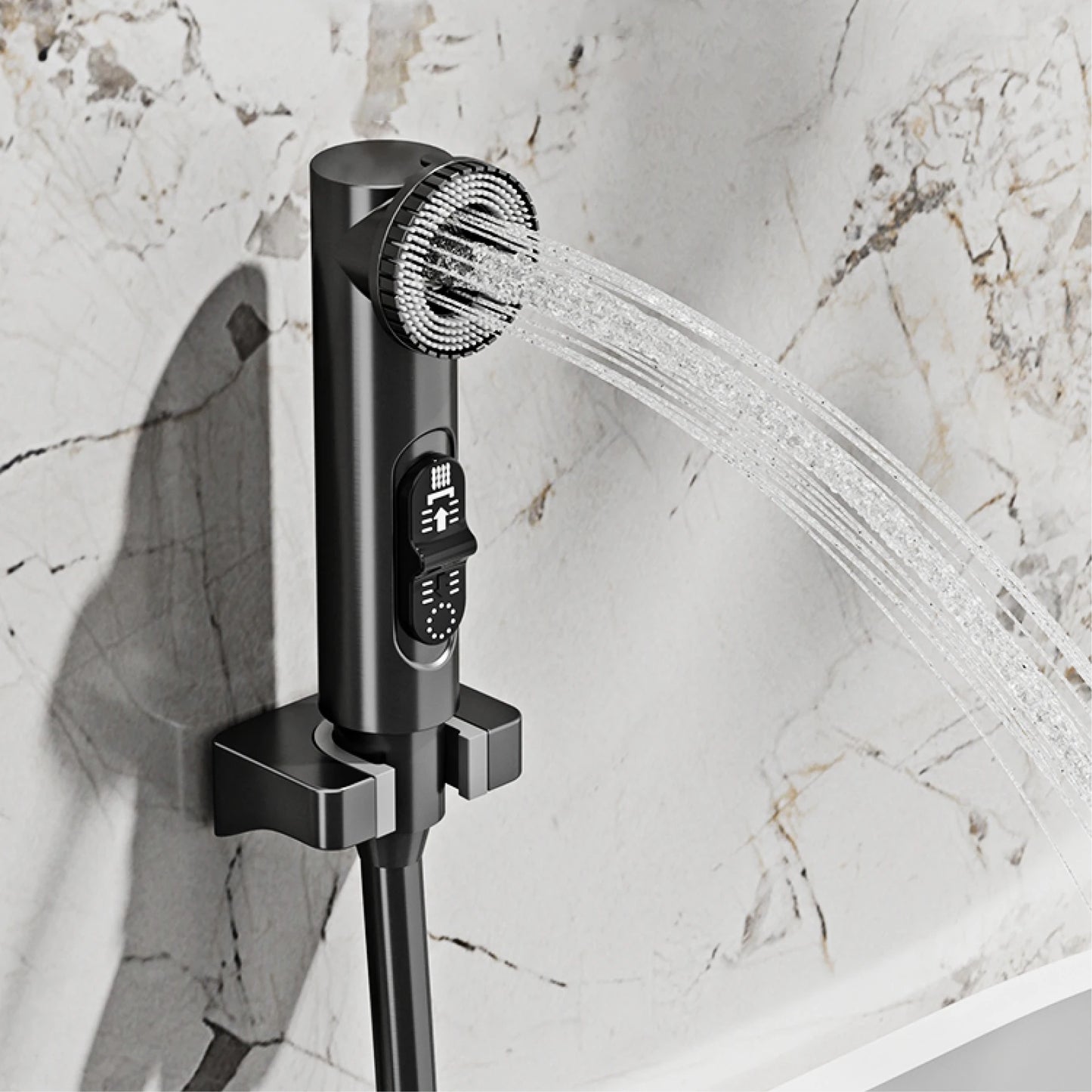 Luxury black brass wall mounted thermostatic bathroom faucet with LED digital display design, embedded hot and cold bathtub Tap