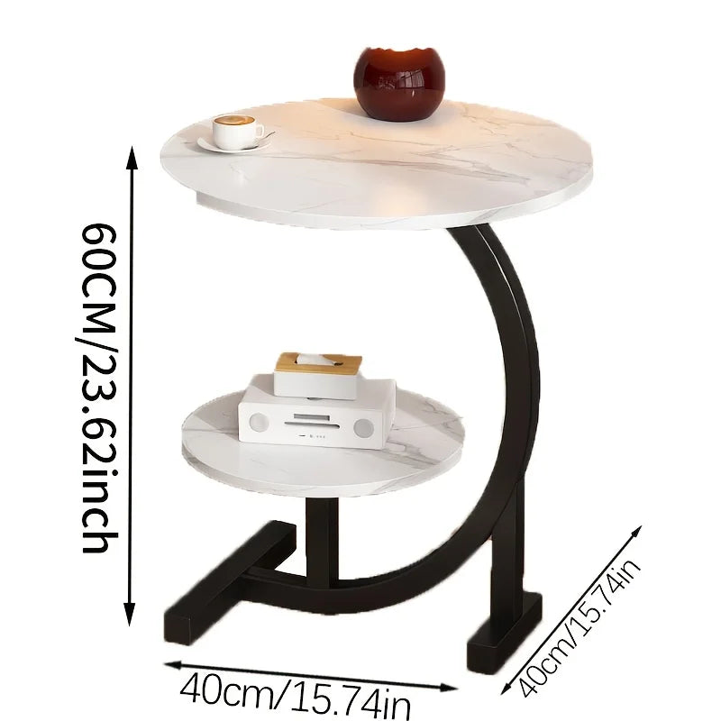 Wrought Iron And Wood Hybrid Side Table With Marble Top