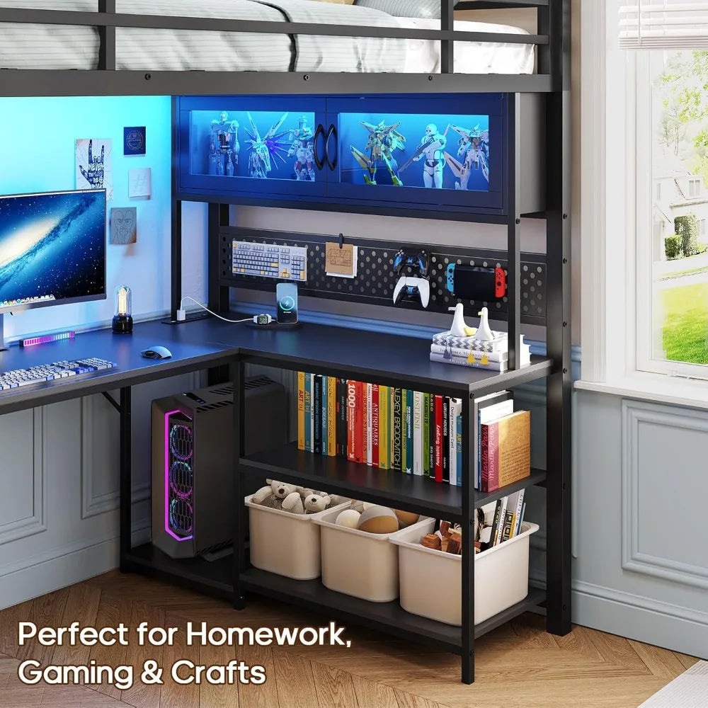 Loft Bed With L Shaped Desk Hutch And Storage Drawers