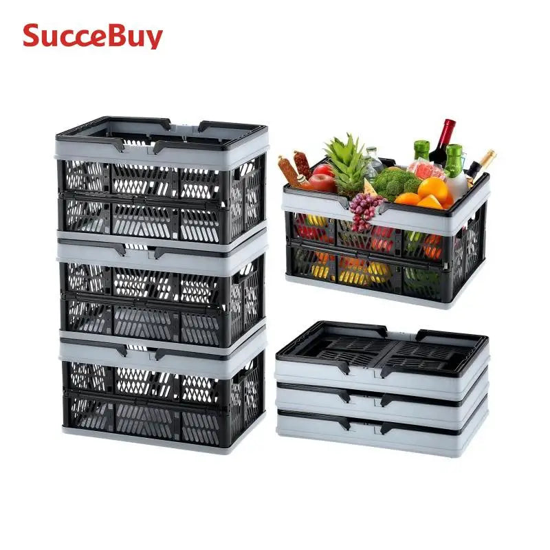 SucceBuy 3pc Foldable Storage Basket Crate For Kitchen