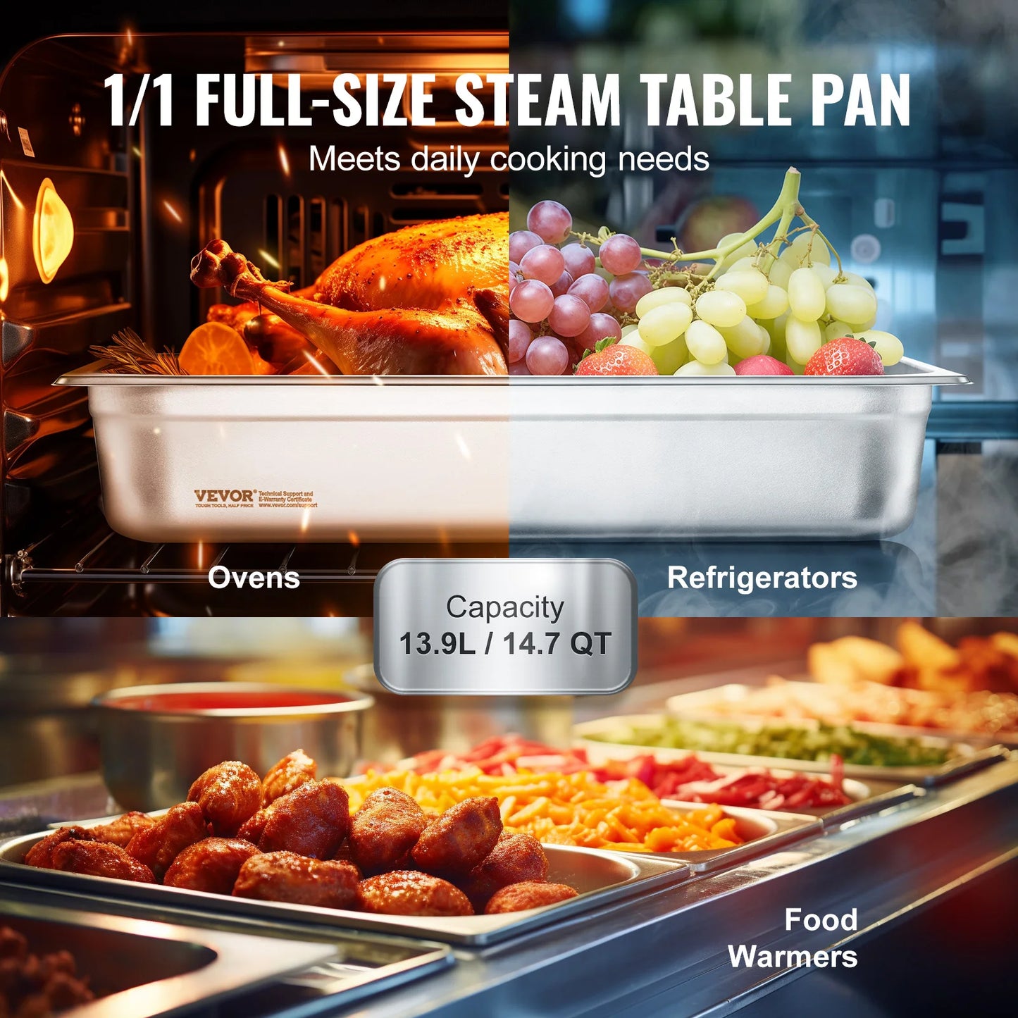 SucceBuy 4 Pack Stainless Steel Hotel Pans With Lid