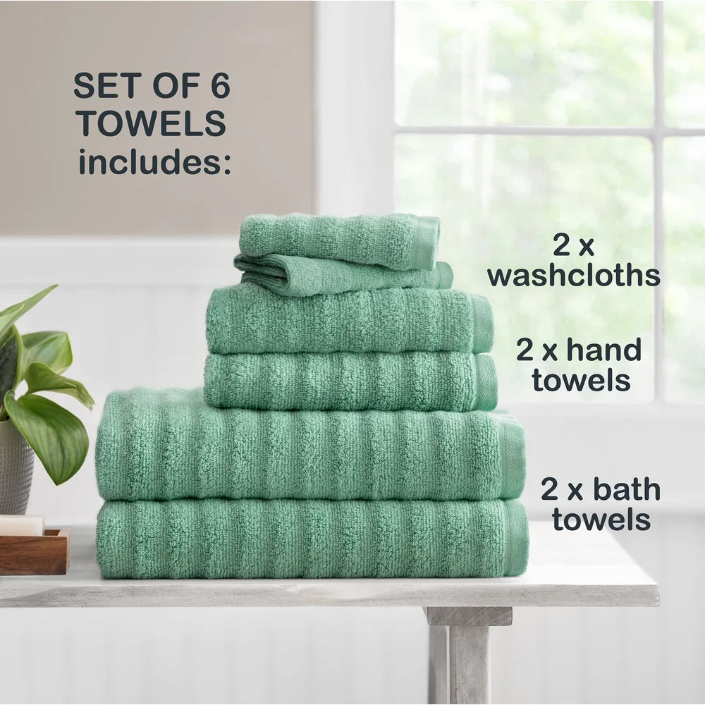 DUTRIEUX Durable Quick Dry Textured Bath Towel Set 6 Piece