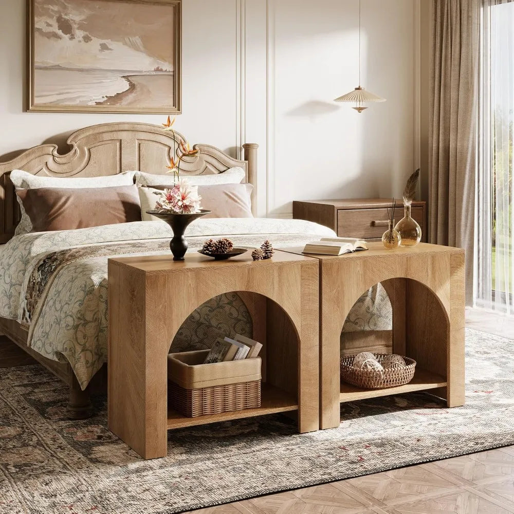 Nightstand with Storage, Large Bedside Table for Bedroom, Farmhouse Night Stand with Wooden Base, Wooden Side End Table for Bed