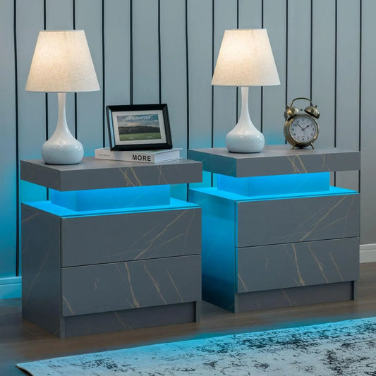 Drawer LED Nightstand Set Of 2 With 2 Drawers Bedroom