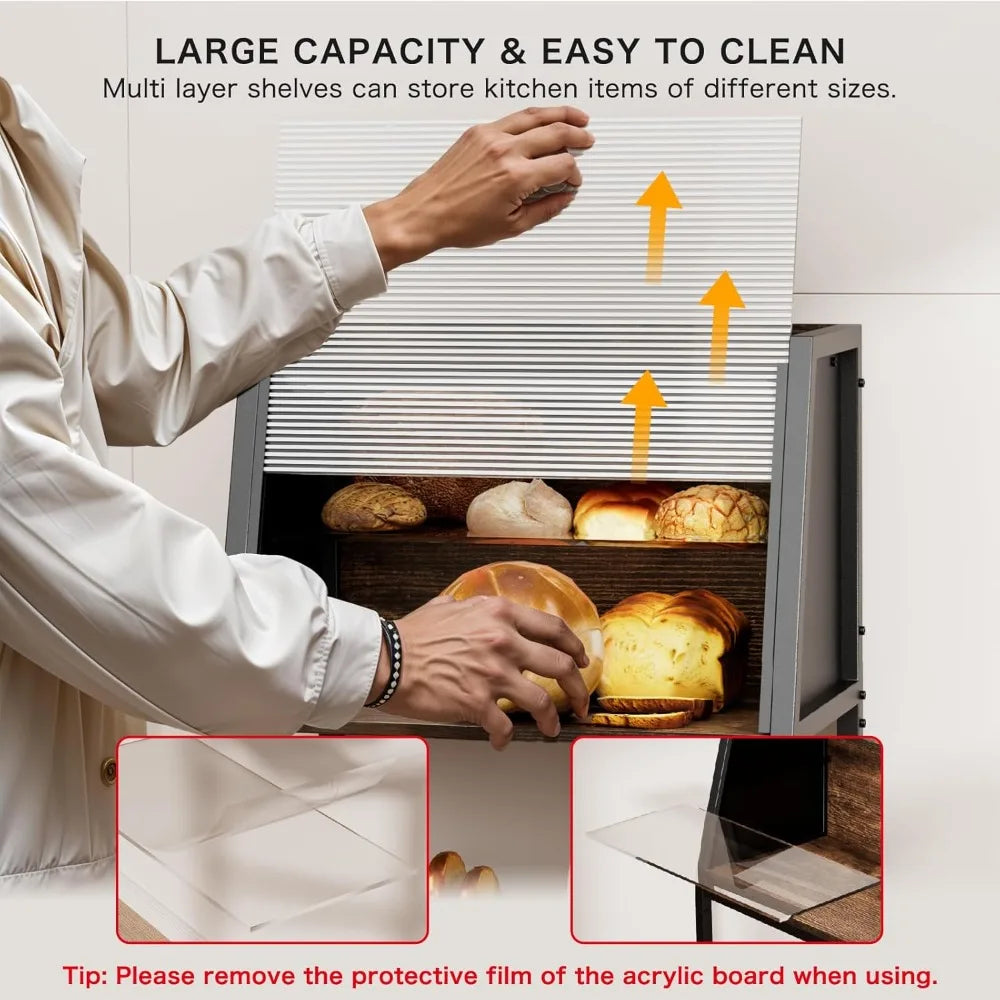 RBXC 2 In 1 Bread Box Baker Rack For Kitchen Organizers