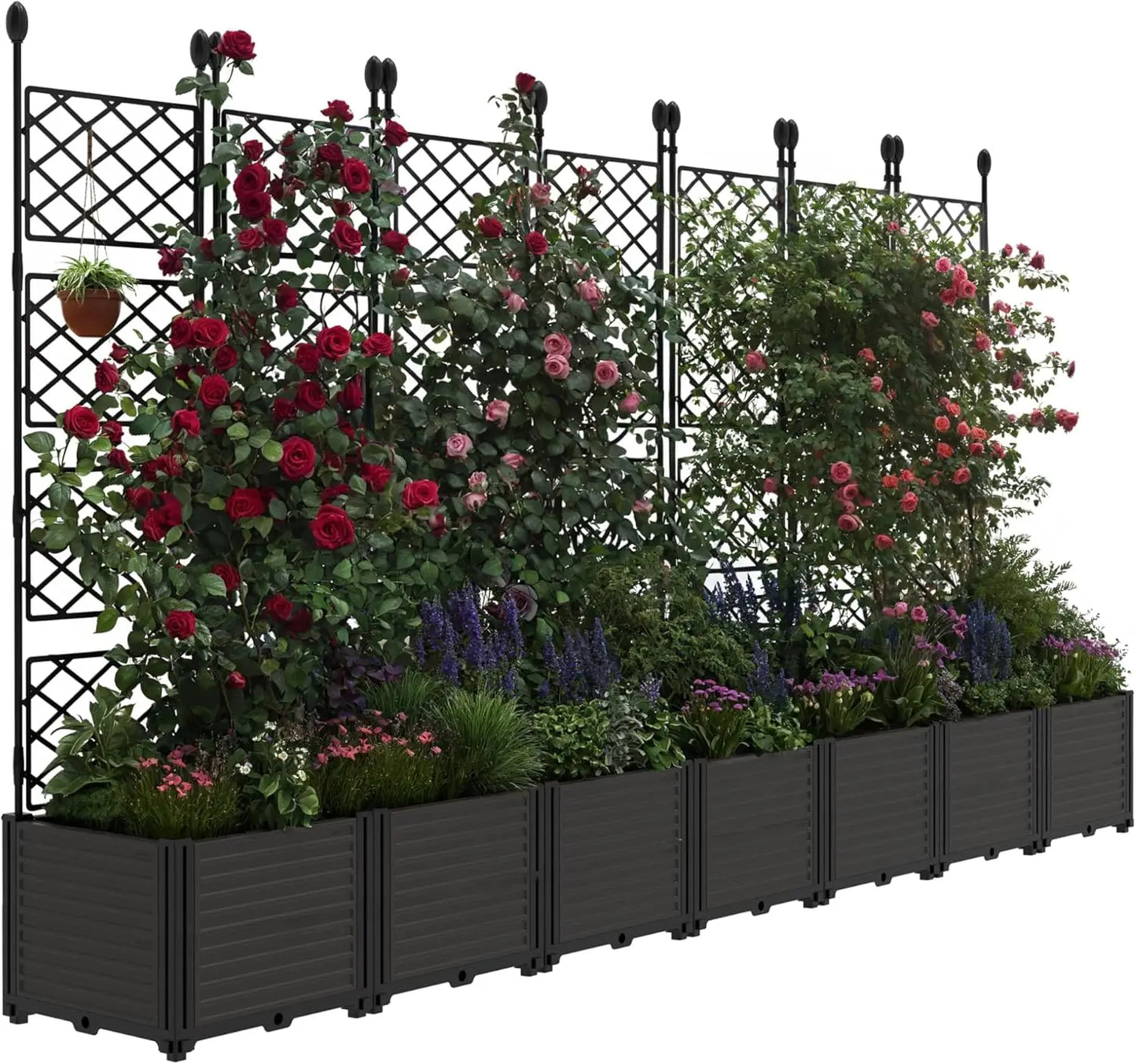 TWISTER.CK Plastic Planter Box With Trellis For Raised Garden Bed