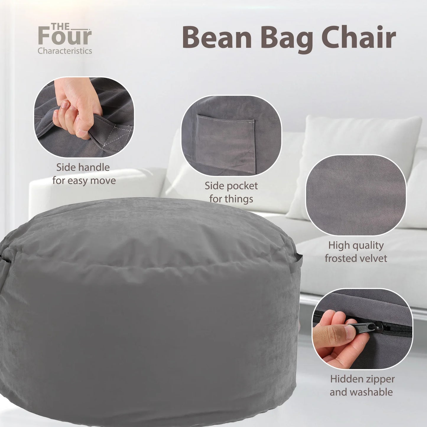 JHK Bean Bag Chair for Gaming Reading with Removable Cover