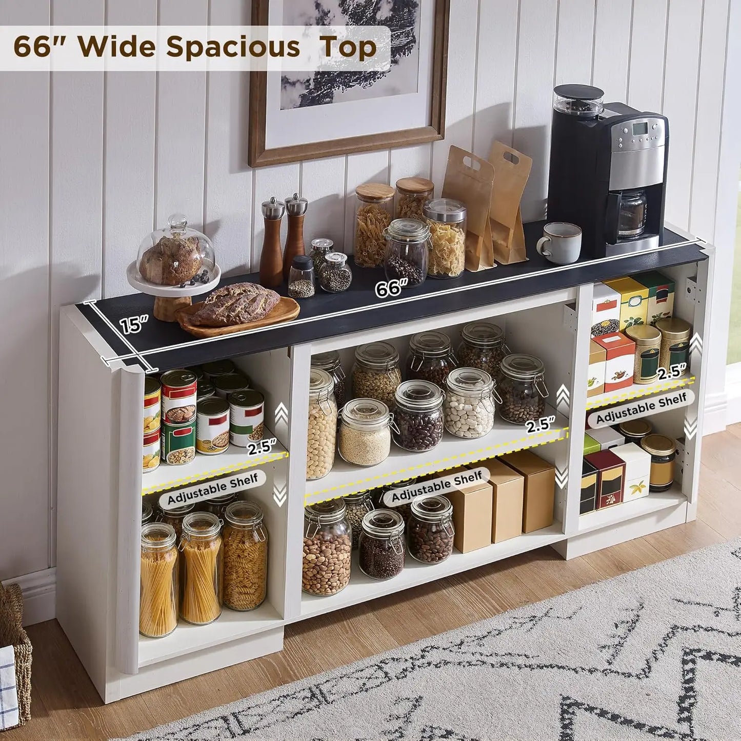 Buffet Sideboard Storage Cabinet With Adjustable Shelves