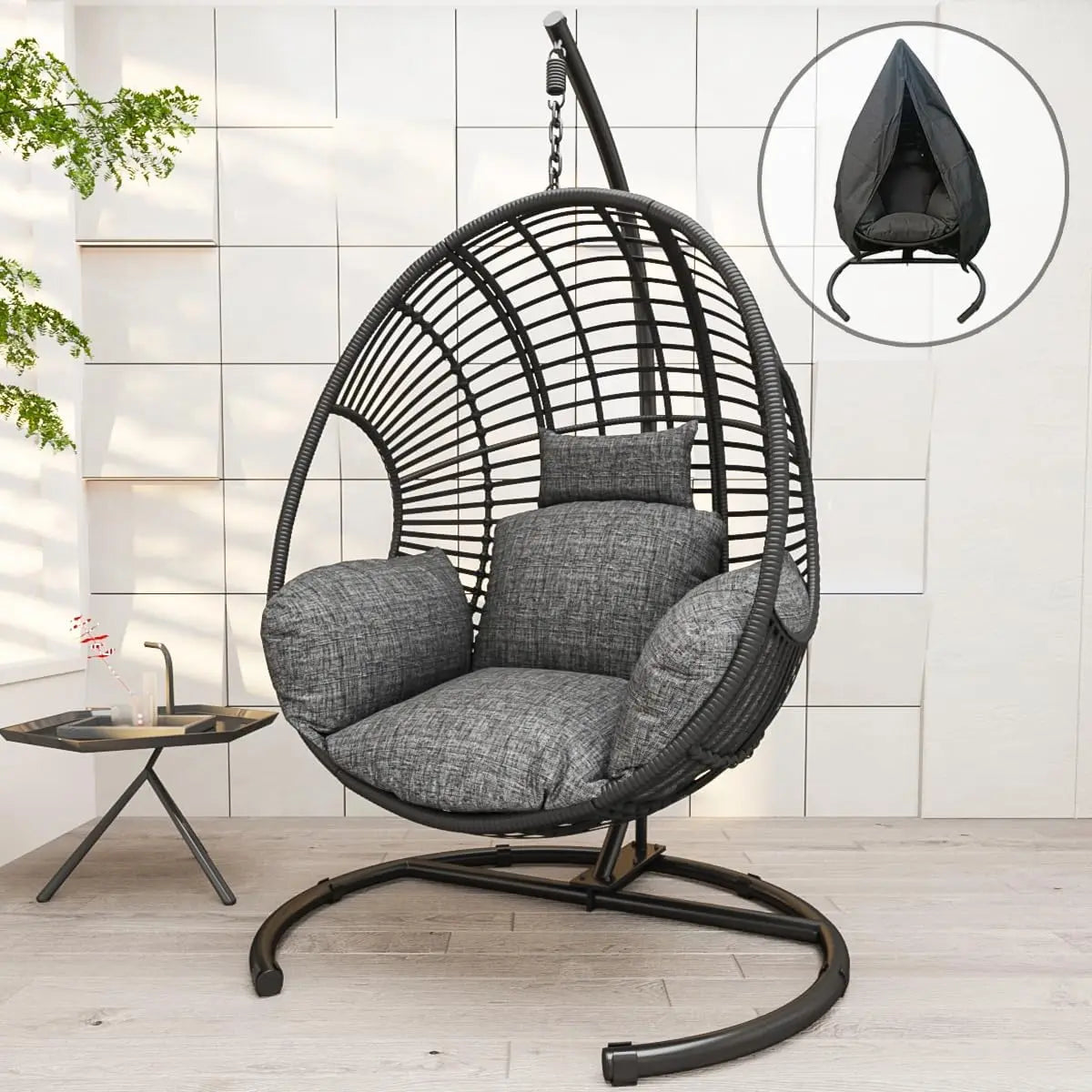 Hanging Egg Chair with Stand - Egg Swing Chair Outdoor Indoor Patio Wicker Chair Swing Hammock Egg Chairs 400lbs Capacity