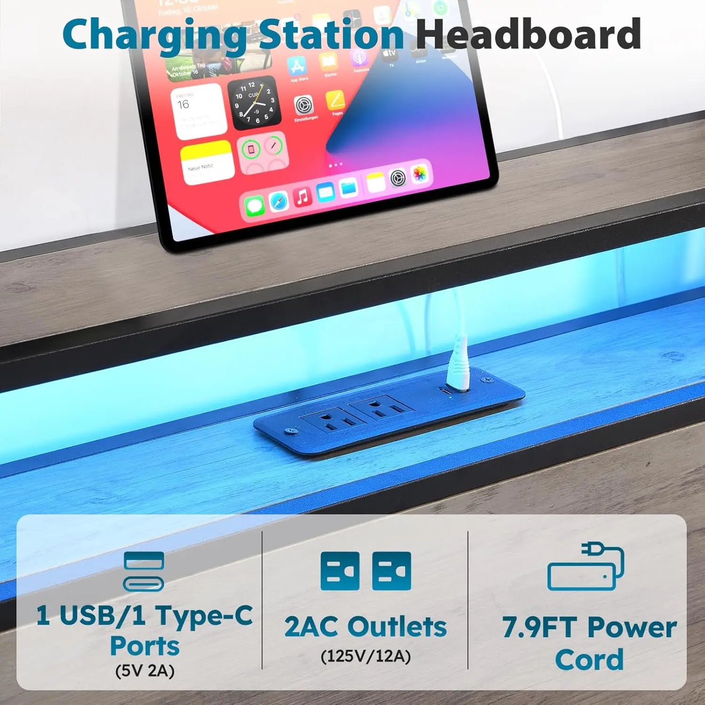 Hign-concerned LED Bed Frame With Headboard And Storage