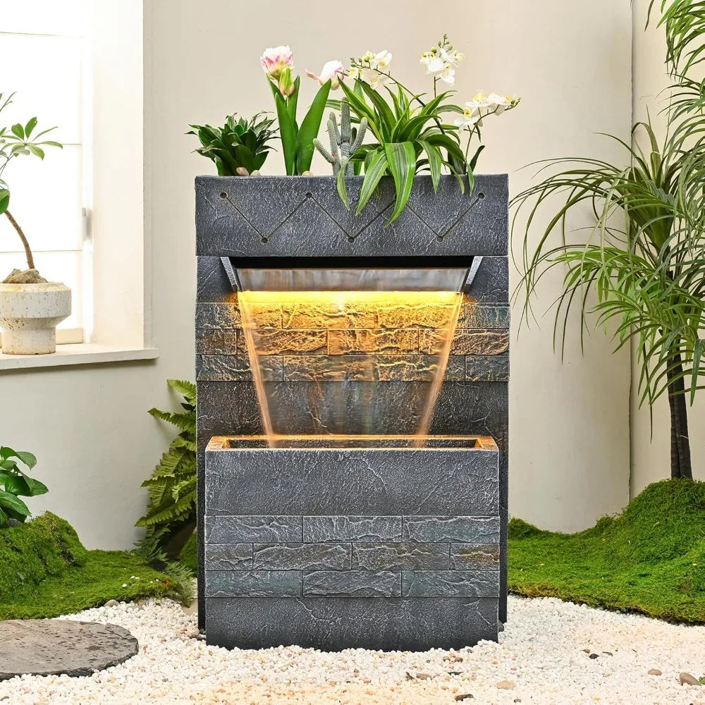 Desgmomy Garden Cascading Stone Waterfall Fountain LED