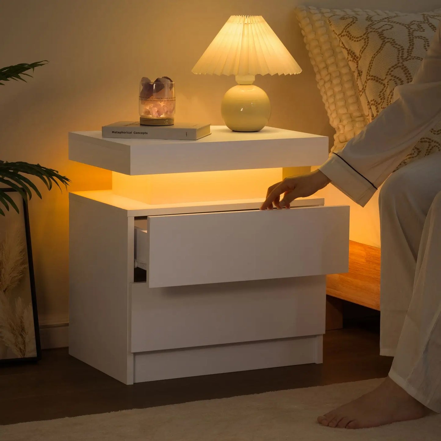 Cubehom LED Nightstands With 2 Drawers And RGB Lighting