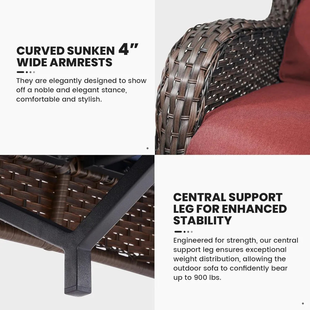 75Inch Outdoor Wicker Sofa - Standard 3 Seater with High Backrest, All Weather Rattan Patio Furniture for Balcony, Deck, Backyar