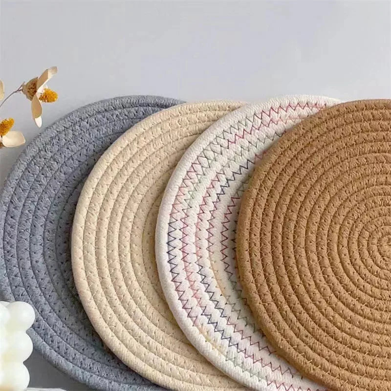 HeMu Round Woven Cotton Dining Table Mat Thermal Insulation Mat Household Anti Scalding Tea Cup Mat Circular Dish Mat