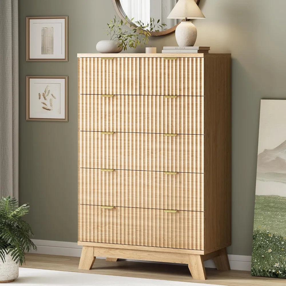 Fluted Dresser With Drawers Modern Wood Chest TV Stand
