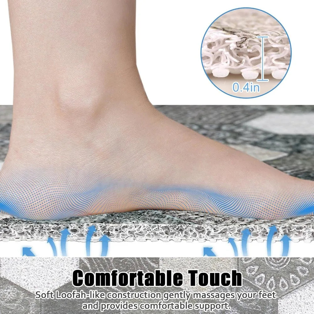 Square Shower Mat Non Slip: 31x31 Inch Extra Large Shower Floor Mat with Drain Hole in Middle - Soft PVC Loofah Bath Mat for Sho