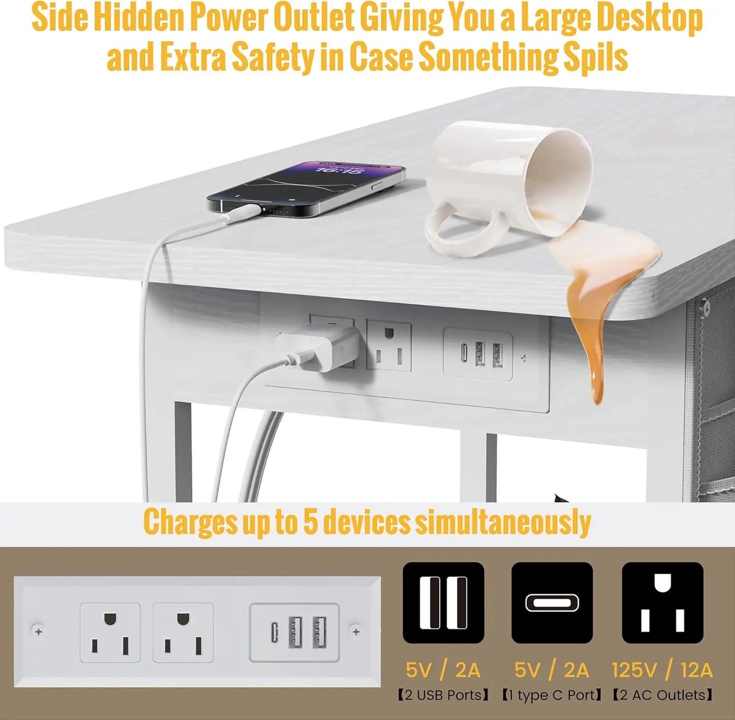 General Use Antique Style Small Side Table With Charging Station