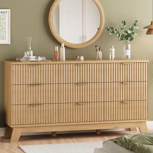 Fluted Dresser With Drawers Modern Wood Chest TV Stand