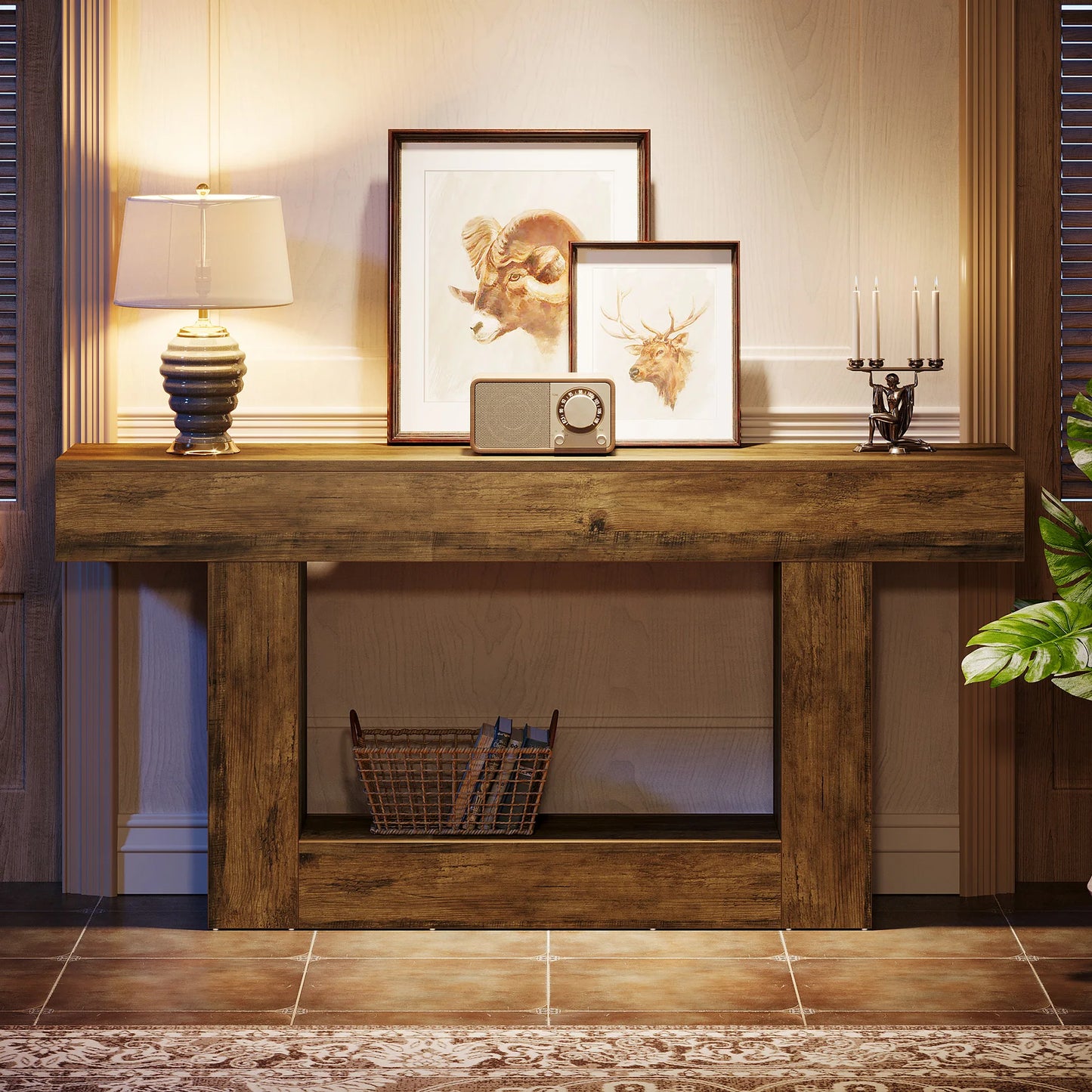 Tribesigns Farmhouse Two Tier Console Table With U Shaped Base