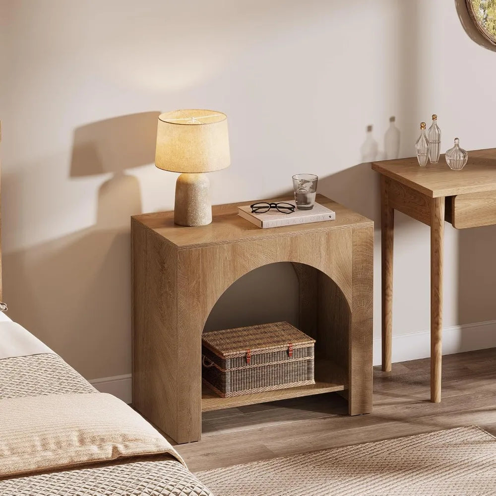 Nightstand with Storage, Large Bedside Table for Bedroom, Farmhouse Night Stand with Wooden Base, Wooden Side End Table for Bed