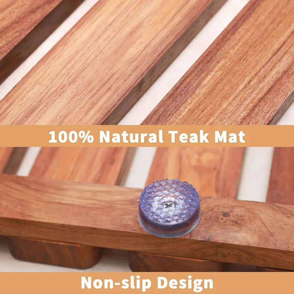 ZUIDID Premium Teak Shower Mat WoodBath NonSlip SpaMat