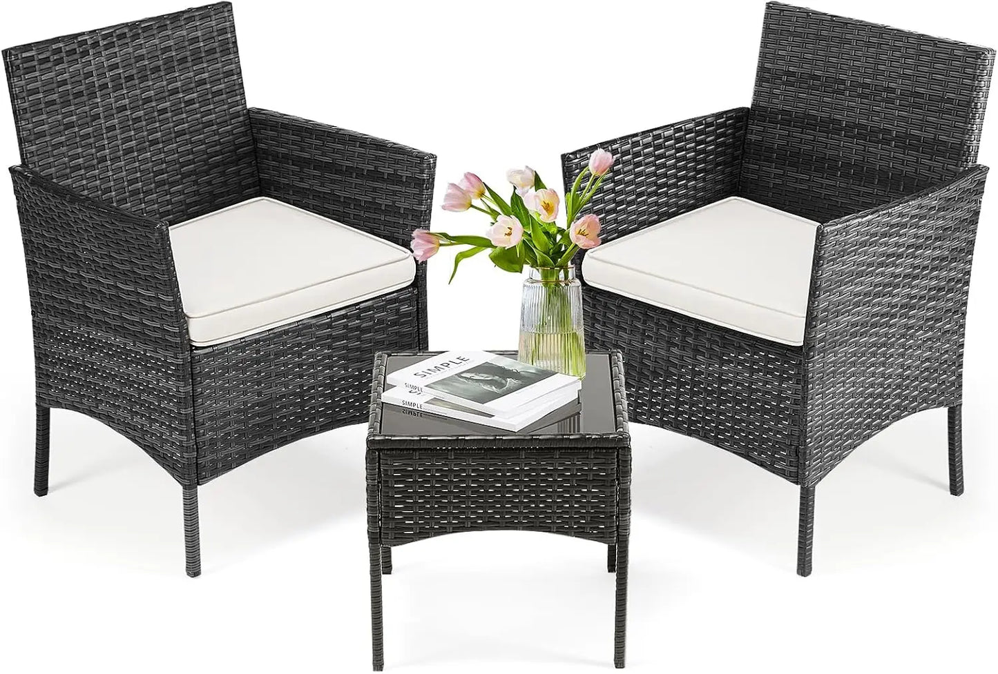 patio furniture set 4 pieces, outdoor wicker furniture with coffee table, modern rattan patio chairs conversation sets with sof