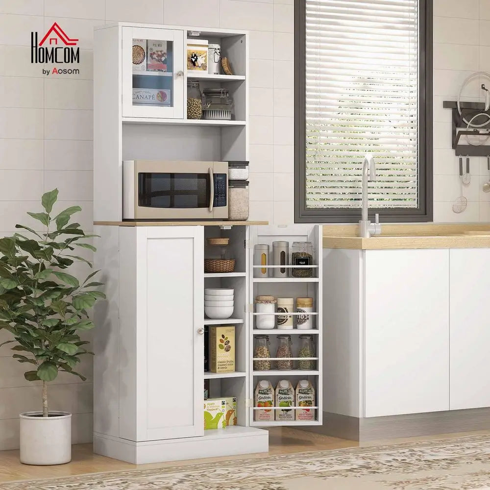 Kitchen Pantry Cabinet With Microwave Shelf And Glass Doors