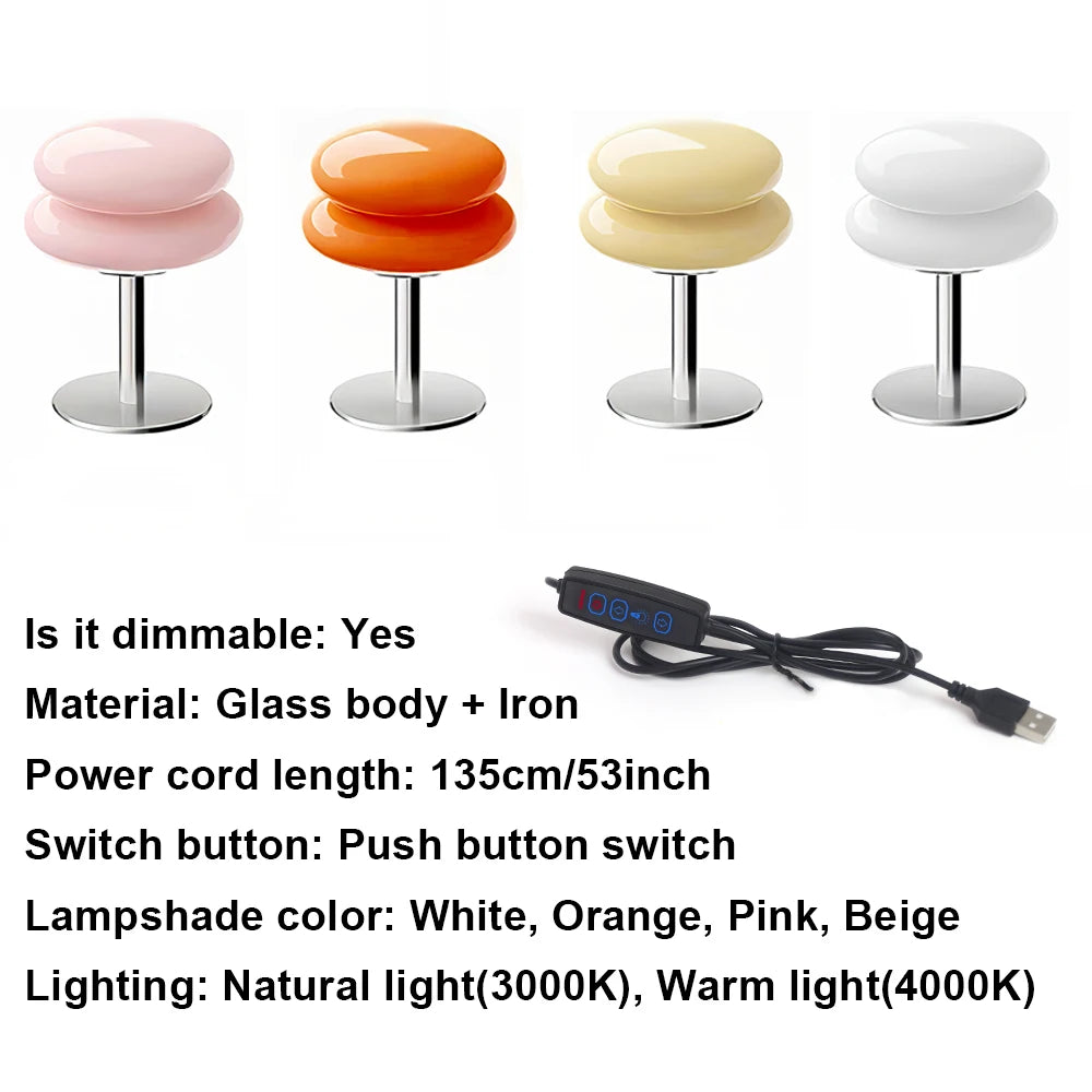 YNL Macaron Glass Table Lamp Trichromatic Dimming Night Light